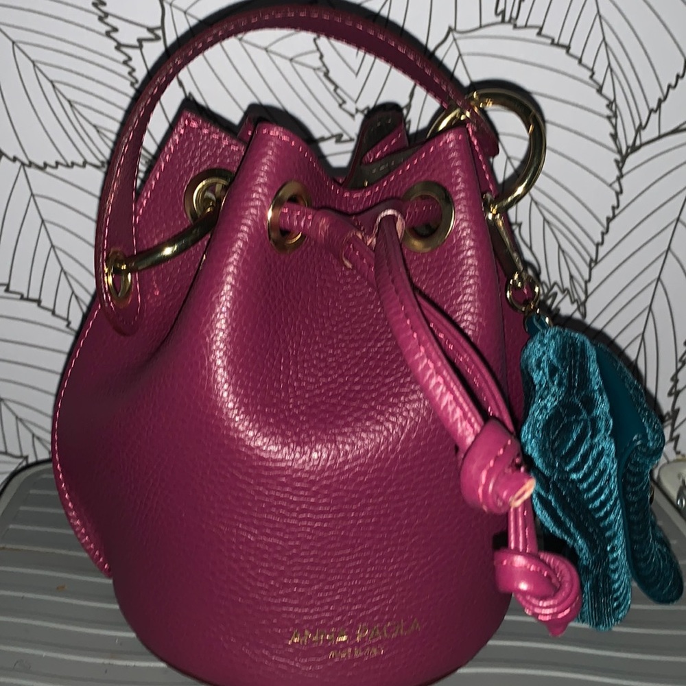 Anna Paola small bag made in Italy genuine leather color Magenta 8Wx8Hx6D